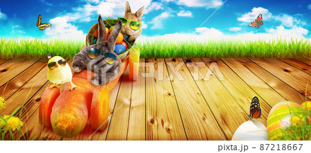 Funny Easter bunny. Happy Easter holiday concept. 87218667