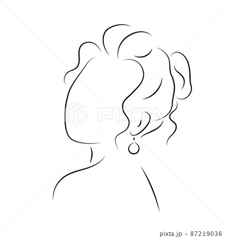 The silhouette of womans face and hairstyle. Icon for stylists design, logo, or business card. Vector illustration in the style of sketch, line art, minimalism The silhouette of womans face and hairstyle. Icon for stylists design, logo, or business card. Vector illustration in the style of sketch, line art, minimalism 87219036