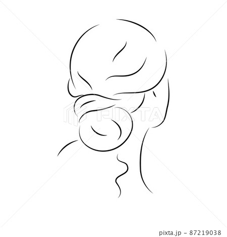 The silhouette of womans face and hairstyle. Icon for stylists design, logo, or business card. Vector illustration in the style of sketch, line art, minimalism The silhouette of womans face and hairstyle. Icon for stylists design, logo, or business card. Vector illustration in the style of sketch, line art, minimalism 87219038