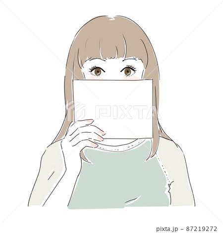メッセージカードを持ち何かを訴えかける若い女性 87219272