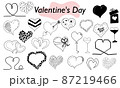 A set of hearts in a linear design. A symbol of love and a Valentine Day holiday. Vector illustration. 87219466