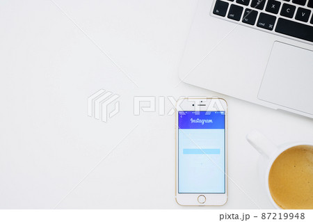 instagram app phone with coffee laptop instagram app phone with coffee laptop 87219948