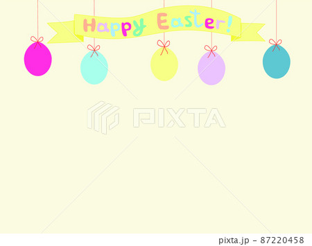 Happy Easter banner with greetings and colourful eggs, vector illustration 87220458