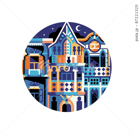 Travel Istanbul Icon with Ottoman Wooden House 87221320