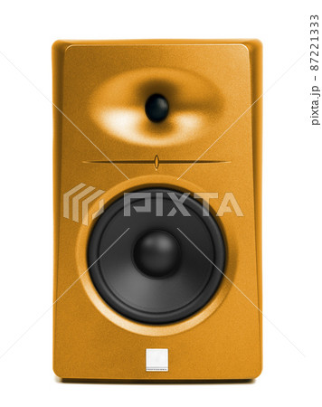 golden audio speaker (sound studio monitor), isolated on white 87221333