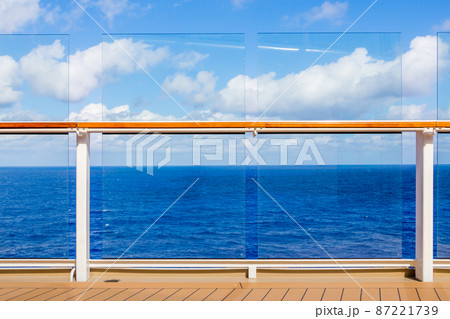 Cruise Ship Deck and railing with Ocean View and copy space Cruise Ship Deck and railing with Ocean View and copy space 87221739