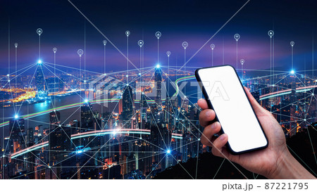 Smart connection network system, smart city network concept, 5G wireless connection. Smart connection network system, smart city network concept, 5G wireless connection. 87221795