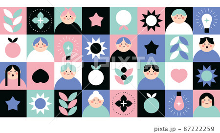 Cute Geometric Background with People and Design Elements. Square Inspirational Collage 87222259