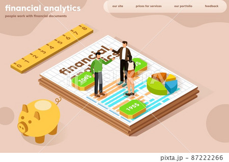 Office workers engaged in financial analytics, isometric illustration. 87222266
