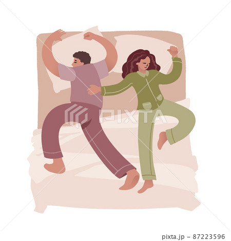 Man and woman sleeping. Young couple nap on linens, pillows and blanket. Man and woman sleeping. Young couple nap on linens, pillows and blanket. 87223596