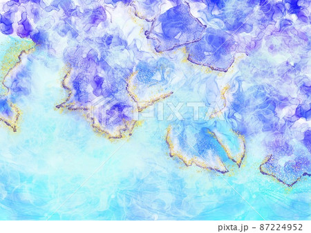 カラーインクで海や水や紫陽花の様な涼を感じる抽象画の背景素材 87224952