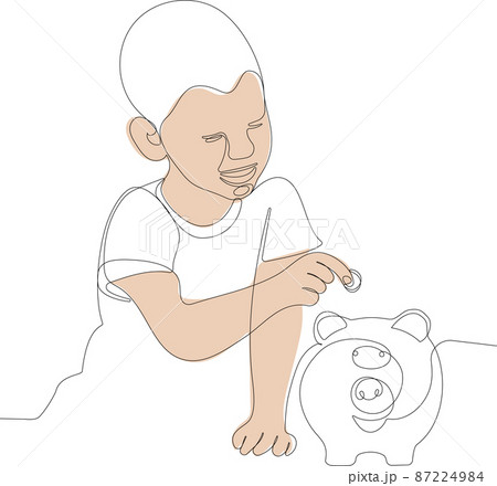 Teach child girl to save coin into a piggy-bank Teach child girl to save coin into a piggy-bank 87224984