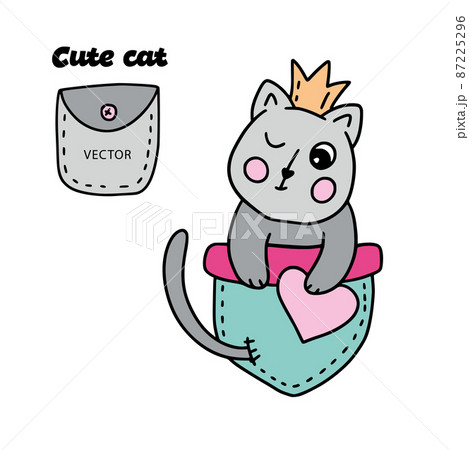 Cute cat in pocket kids illustration. 87225296