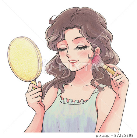 チークメイクをしている女性の70年代漫画風イラスト チークメイクをしている女性の70年代漫画風イラスト 87225298