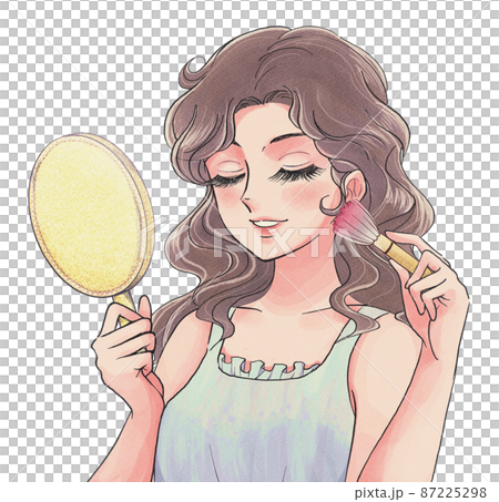 チークメイクをしている女性の70年代漫画風イラスト チークメイクをしている女性の70年代漫画風イラスト 87225298