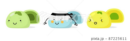 Mochi character design. Japanese cartoon desserts. vector illustration in a flat style. Mochi character design. Japanese cartoon desserts. vector illustration in a flat style. 87225611