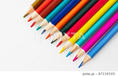 Close-up macro shot of colored pencils of a pile of pencils. Place for an inscription. Close-up macro shot of colored pencils of a pile of pencils. Place for an inscription. 87226505