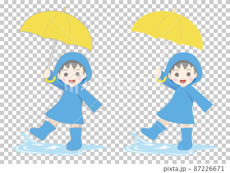 一個男孩拿著雨傘的插圖 87226671