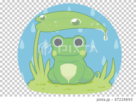 雨宿りするカエルのイラストのイラスト素材