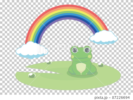蓮の上で虹を見るカエルのイラスト 87226694