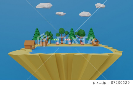 colorful umbrella and beach chair on the beach in summer.3d rendering. colorful umbrella and beach chair on the beach in summer.3d rendering. 87230529