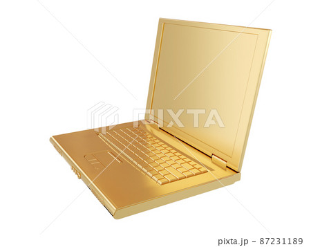 The gold laptop isolated on a white background. 3D render 87231189