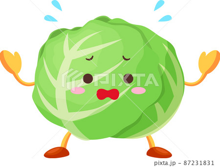 焦っているかわいいキャベツのキャラクターのイラストのイラスト素材