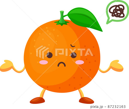不機嫌な顔のかわいいオレンジのキャラクターのイラストのイラスト素材