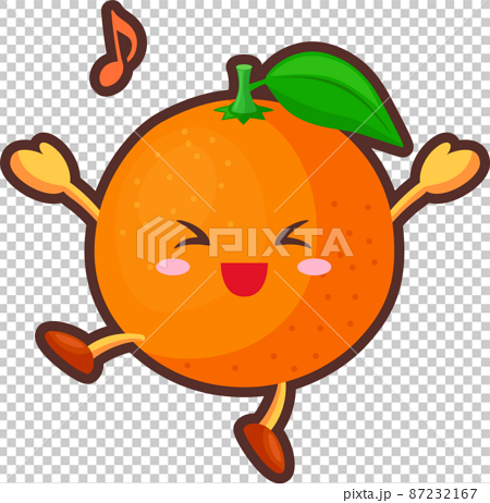 とても喜んでいるかわいいオレンジのキャラクターのイラストのイラスト素材