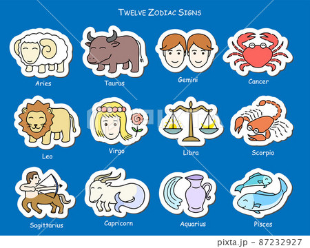 12星座 かわいいアイコン 白ふち 12星座 かわいいアイコン 白ふち 87232927