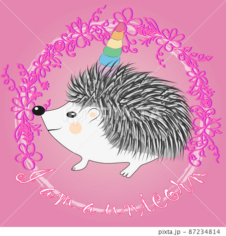 A cute cartoon hedgehog with a unicorn horn. Concept everyone can be a unicorn 87234814