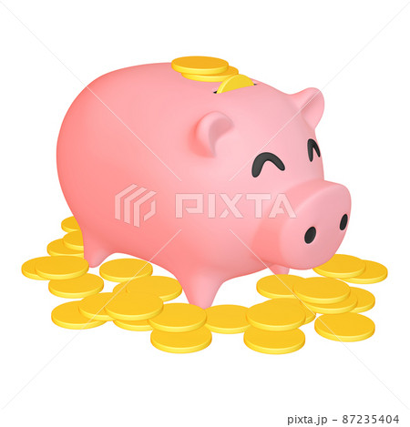 マネーのイラスト素材 豚の貯金箱とあふれるコイン(1_1) ニッコリ顔 マネーのイラスト素材 豚の貯金箱とあふれるコイン(1_1) ニッコリ顔 87235404