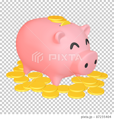 マネーのイラスト素材 豚の貯金箱とあふれるコイン(1_1) ニッコリ顔 マネーのイラスト素材 豚の貯金箱とあふれるコイン(1_1) ニッコリ顔 87235404