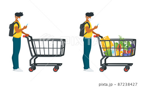 woman with shopping cart full of productsのイラスト素材 [87238427