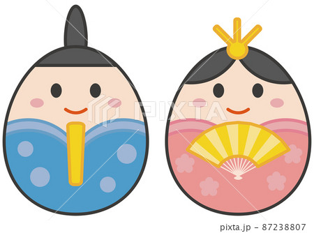 シンプルで可愛いたまご型のおひなさまのイラスト 87238807