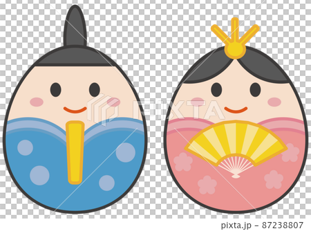 シンプルで可愛いたまご型のおひなさまのイラスト 87238807