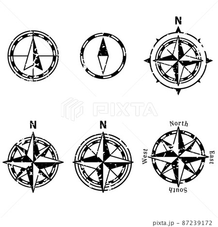 かすれた方位マーク コンパスローズ ベクターイラスト 背景透過のイラスト素材