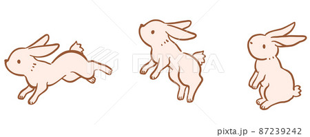 ウサギが走ってはねる イラスト三点セット ベクターイラスト のイラスト素材