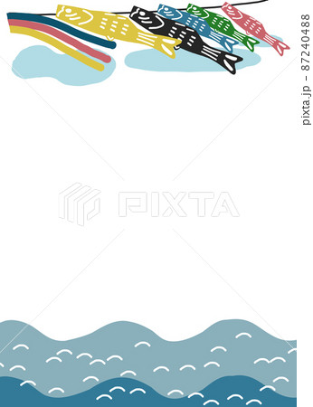 河川に飾られた沢山のこいのぼり　イラスト素材 87240488