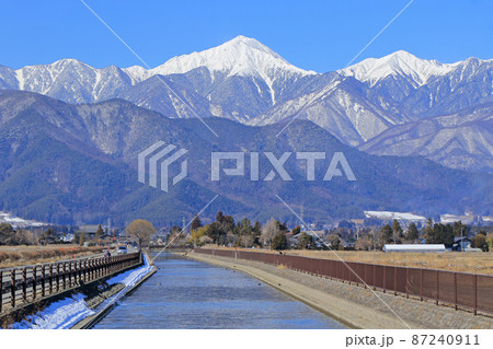 冬の安曇野 拾ヶ堰と北アルプス 冬の安曇野 拾ヶ堰と北アルプス 87240911