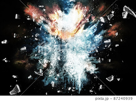 爆発して破片が飛び散るイラスト背景 87240939
