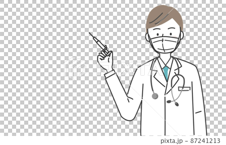 Doctor wearing a mask and holding a syringe Doctor wearing a mask and holding a syringe 87241213