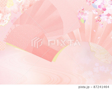 扇と桜の和風背景 87241464