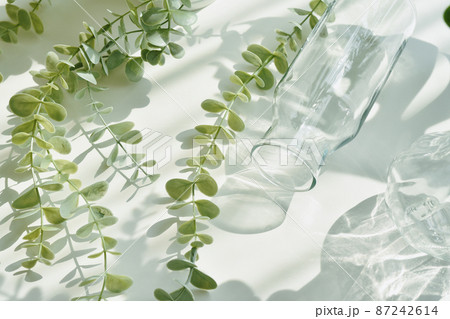 Glassware reflect sunlight shadow effect, Summer still life scene, Transparent  87242614