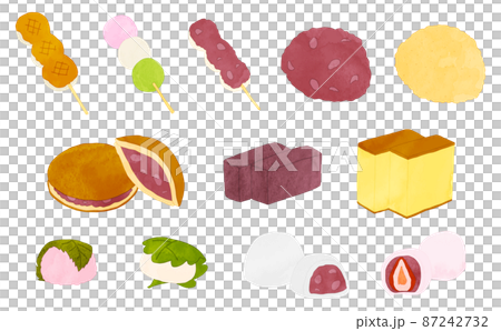 和菓子　イラストセット　水彩風 87242732