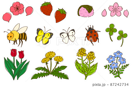 春　イラストセット　手書き風 87242734