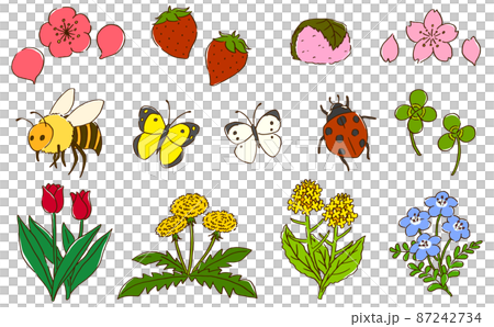 春　イラストセット　手書き風 87242734