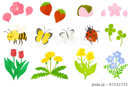 春　イラストセット　水彩風 87242735