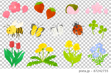 春　イラストセット　水彩風 87242735