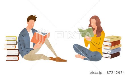 ベクターイラスト素材：読書を楽しむ人物、男女、カップル 87242974